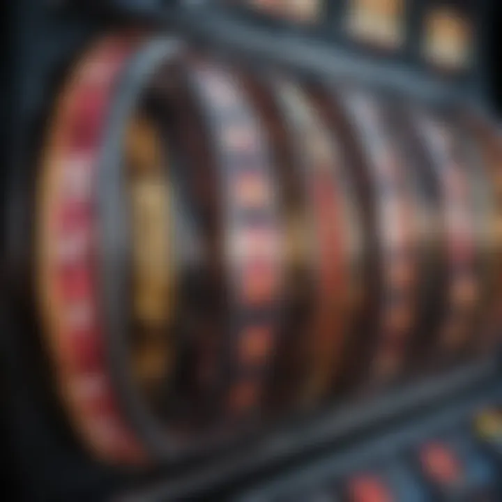 A close-up view of a slot machine's reels showcasing vibrant symbols