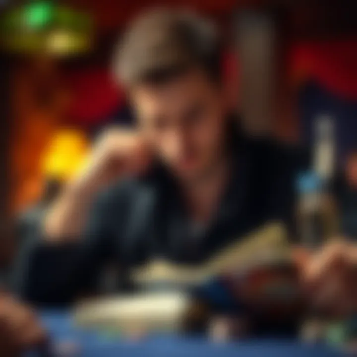 A thoughtful player studying a poker strategy book