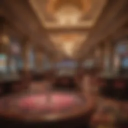 An overview of a luxurious casino interior showcasing gaming tables