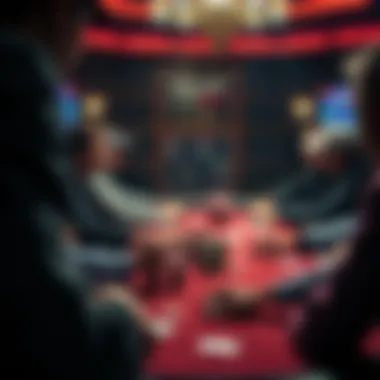 An intense poker table scene highlighting player strategies and psychological elements.