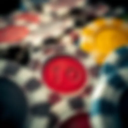 Close-up view of a collection of clay poker chips showcasing their texture and design