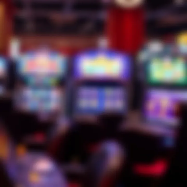 Showcasing a selection of slot machines with dynamic themes and bright screens.