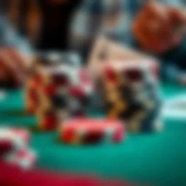 Close-up of poker chips and cards in an online game