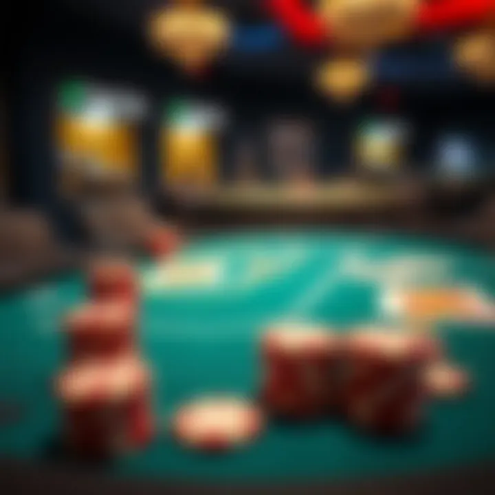 An illustration of a poker table with virtual chips and cards