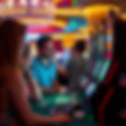 Group of friends enjoying free slot games together in a casino setting