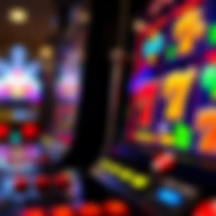 Intricate Details of Slot Machine Symbols A close-up of a slot machine with bright lights and symbols