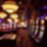 A vibrant casino floor with gaming tables and slot machines