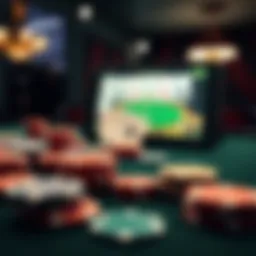 A visual representation of online poker gameplay with cards and chips