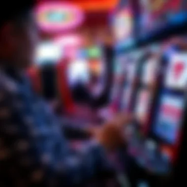 Player Interaction with Slot Machine Close-up of a player engaging with a slot machine