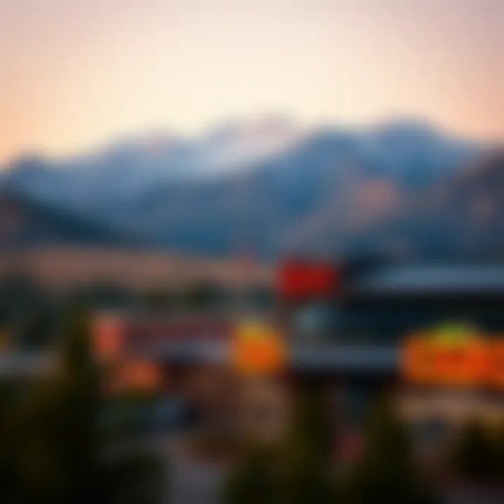 Scenic view of Colorado mountains with a casino in the foreground