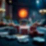 Strategic poker game setup with cards and chips