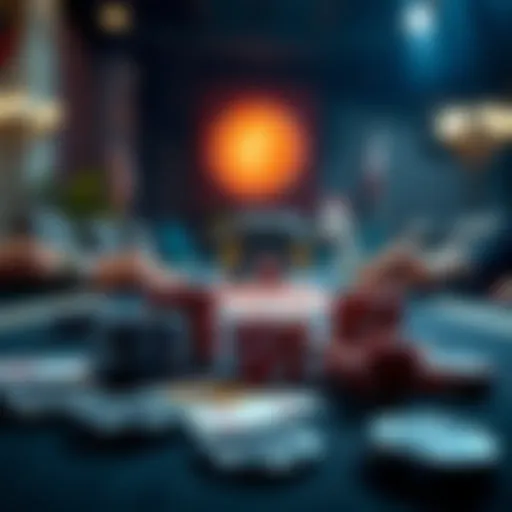 Strategic poker game setup with cards and chips