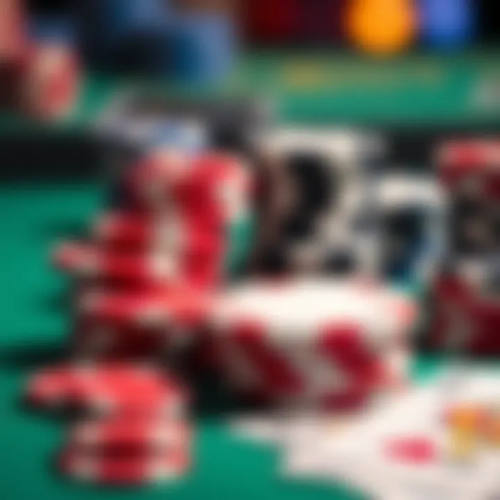 Close-up of poker chips and cards on the table