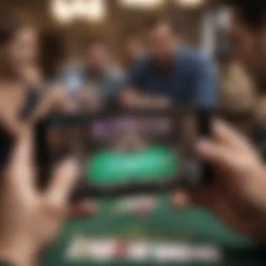 Engaging with Acr Mobile Poker Interface A player engaging with the Acr Mobile Poker interface on a smartphone