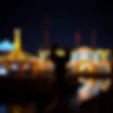 A serene view of a river casino illuminated at night