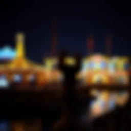 A serene view of a river casino illuminated at night