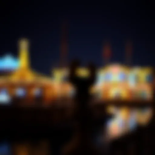 A serene view of a river casino illuminated at night