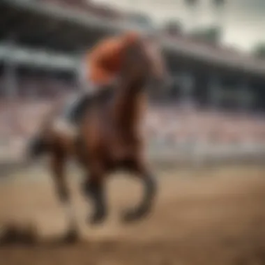 A dynamic racehorse sprinting on the track during a thrilling event