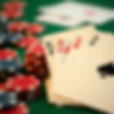 A close-up of blackjack cards and chips