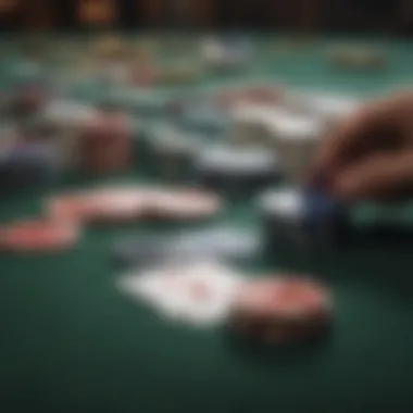 A close-up of poker chips and cards ready for play