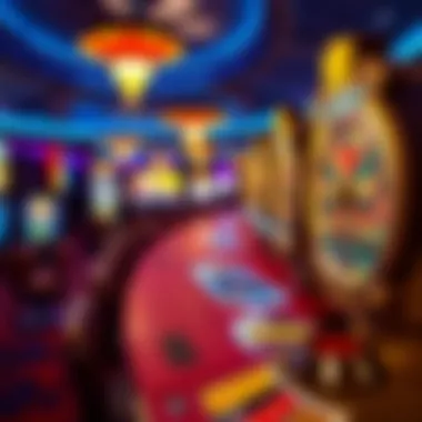 A vibrant casino floor featuring the Wheel of Fortune game