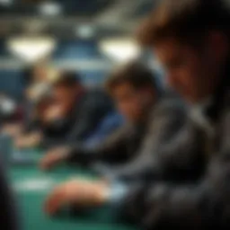 An intense poker tournament scene with players focused on their cards