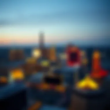 An aerial perspective of the Las Vegas skyline featuring various entertainment venues