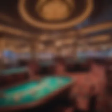 Interior view of a live casino with vibrant gaming tables