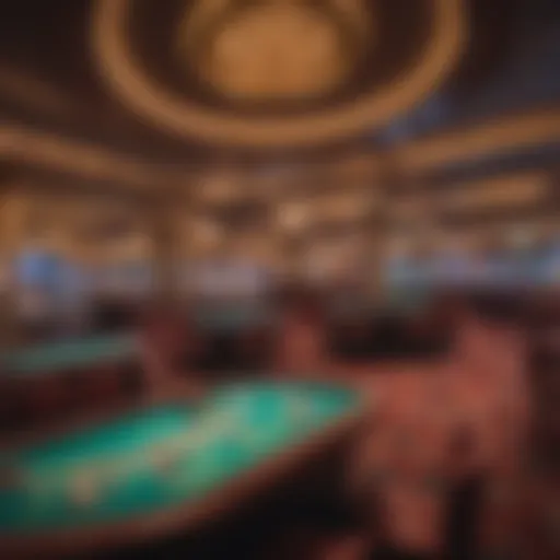 Interior view of a live casino with vibrant gaming tables