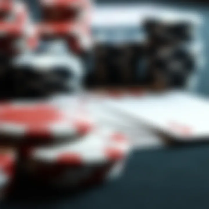 Close-up of poker chips and cards on the table
