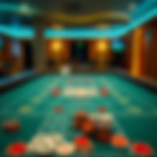 Overview of a craps table with various betting options highlighted