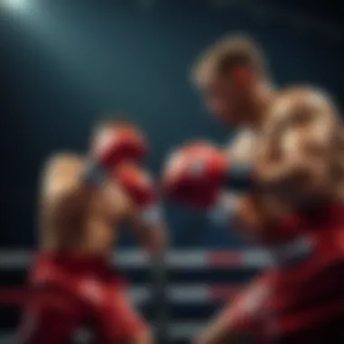 Dynamic Action in Boxing An overview of a boxing match featuring two athletes in action.