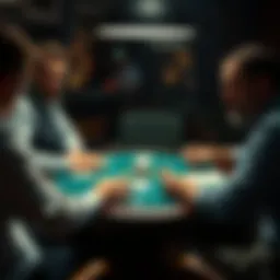 Three players engaged in an intense game of Spades around a table.