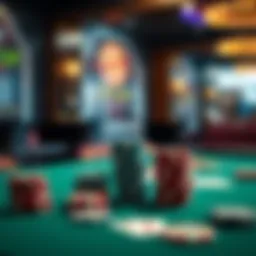 A strategic poker table setup with chips and cards
