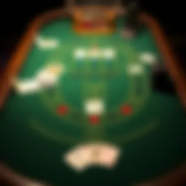 Blackjack Table Layout A detailed layout of a blackjack table showcasing the betting areas and card spaces.