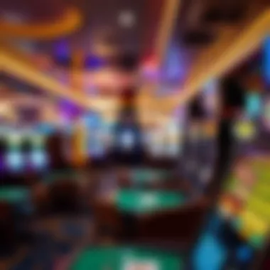 Casino Interior Buzzing with Energy Inside a bustling casino filled with gaming tables and slot machines