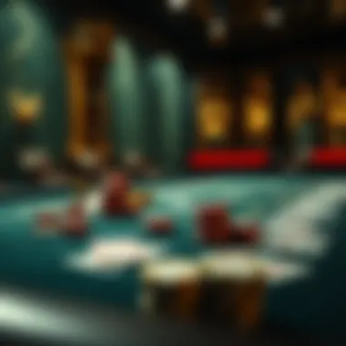 A high-stakes poker table with luxurious chips and cards