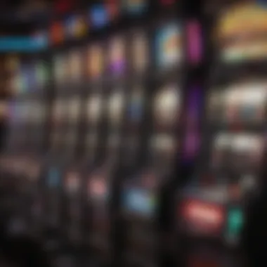 An array of colorful slot machines glowing