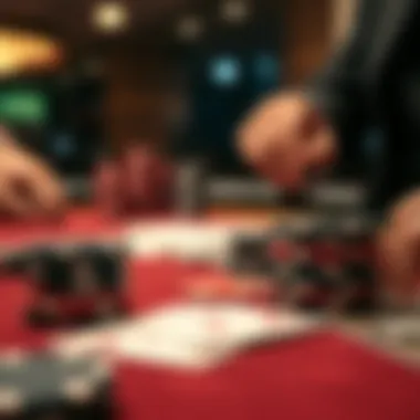 Strategies in Action: Poker Dynamics Close-up of poker chips and cards on a table representing strategies in play