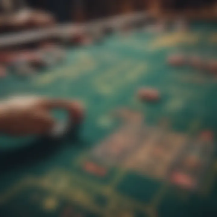 A close-up of virtual chips and a betting table layout