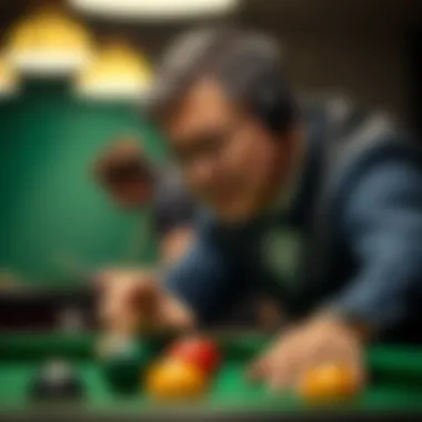 A strategic moment during a snooker match showcasing player focus