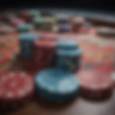 Close-up of roulette chips in various colors on the table