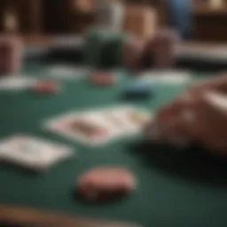 A strategic poker table with cards and chips