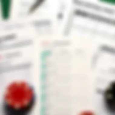 A collection of betting sheets used in different gambling scenarios