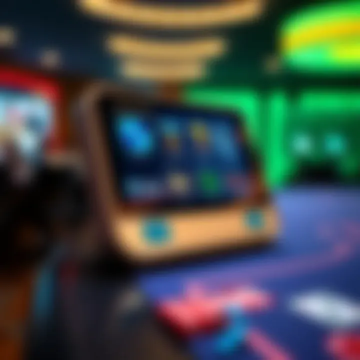 A close-up of a digital screen displaying technology-enhanced features of the V Power Fish Table