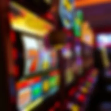 Close-up of a colorful slot machine display with bright lights and symbols