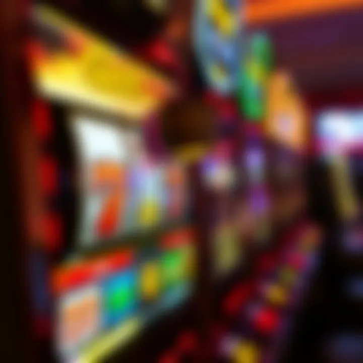 Close-up of a colorful slot machine display with bright lights and symbols